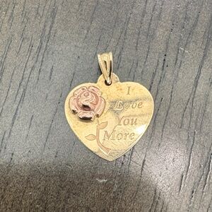 Romantic 10 K Gold Heart Pendant with Rose Accent